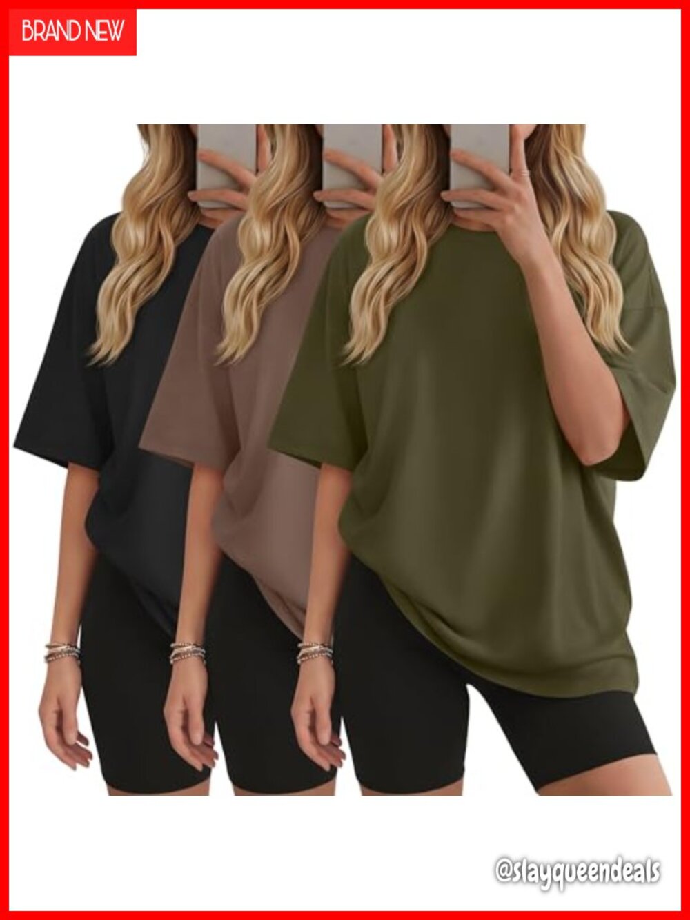 Women's Oversized Cotton T-Shirts 3 Pack Short Sleeve Crew Neck Loose Fit